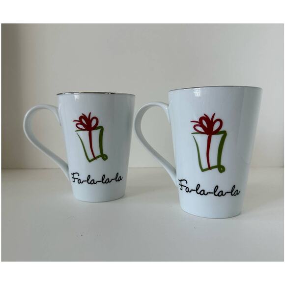 Vintage St Nicholas Square mugs, Santa, HoHoHo, Fa-la-la-la coffee, set of 2 - Picture 2 of 8